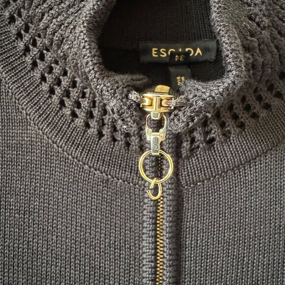 Escada Cardigan Sweater Gold Zipper READ Crochet Open Knit Collar Sleeves Hem - Picture 16 of 16